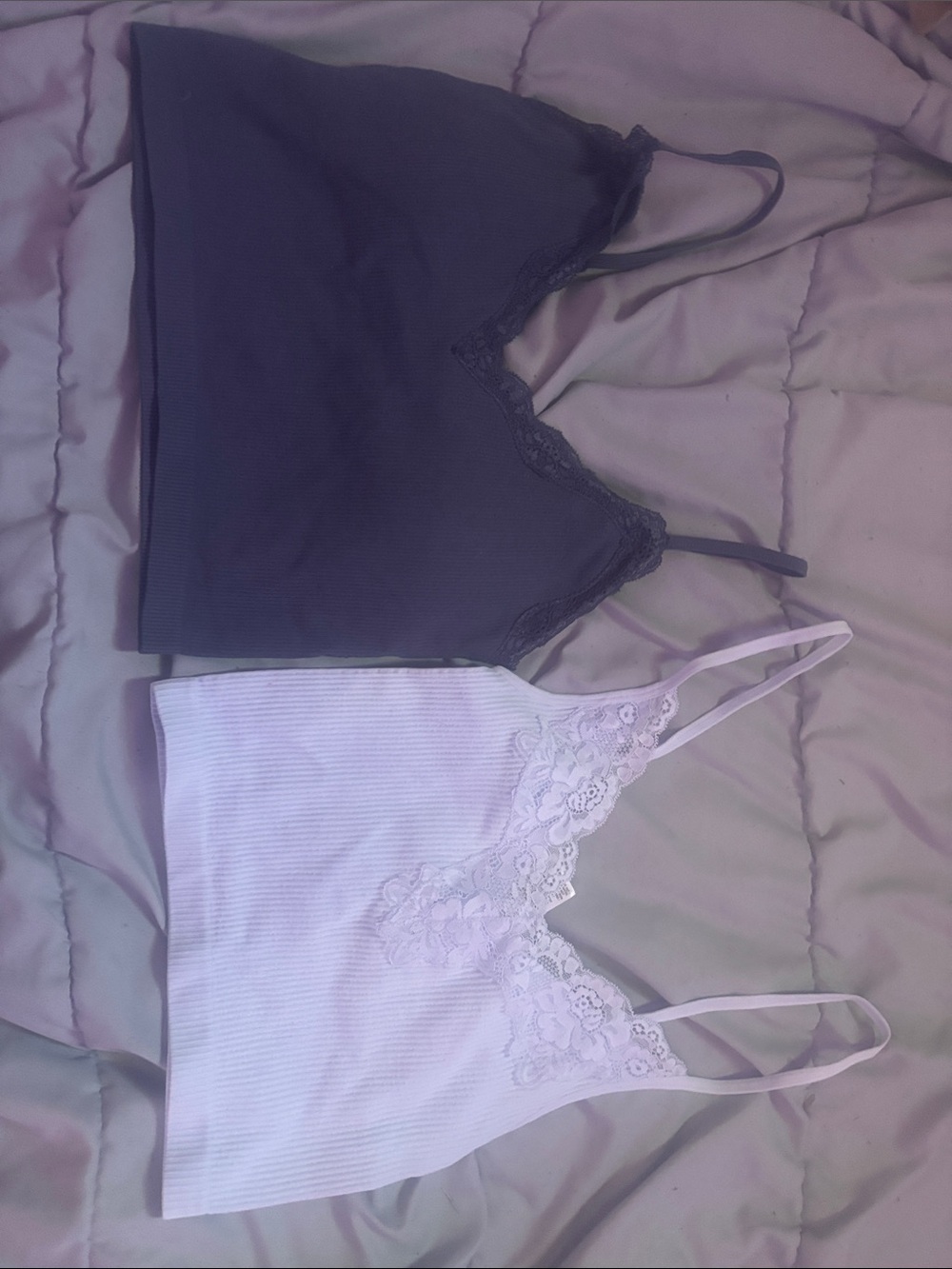Classic Lace-Trim Bralette Tank Top Duo - White & Dark Gray
